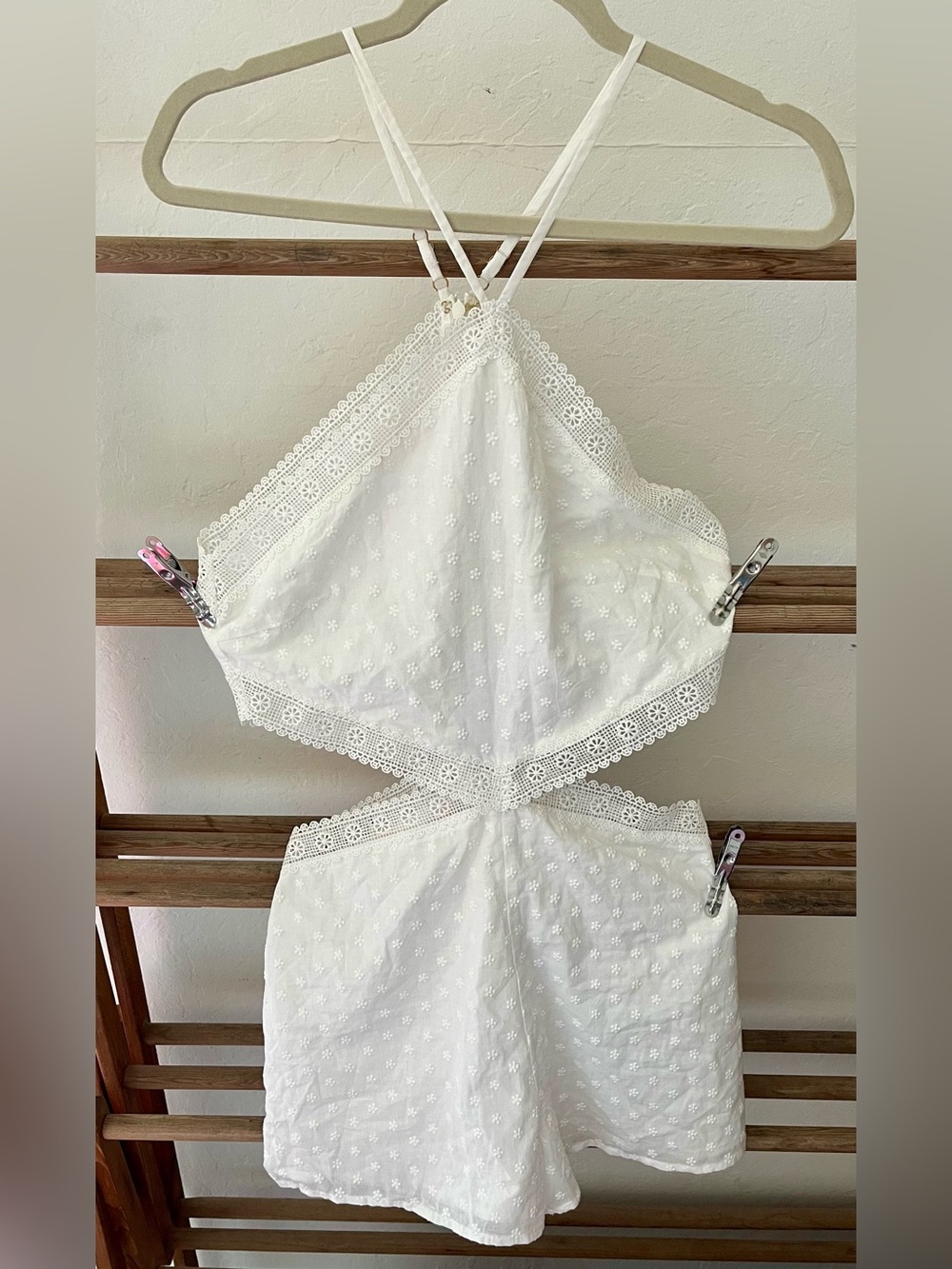 NWT- Lovers and Friends White Eyelet Lace Trim Women's Cut-out Romper